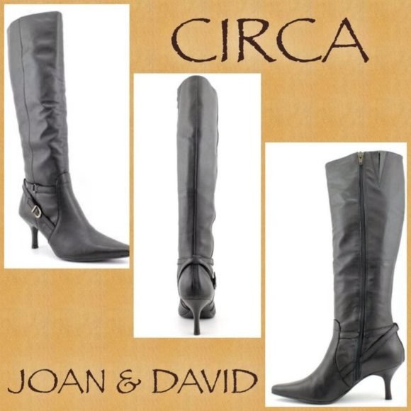 Joan David ENTERTAIN Black Leather Knee Zip Boot 10 - Picture 1 of 5